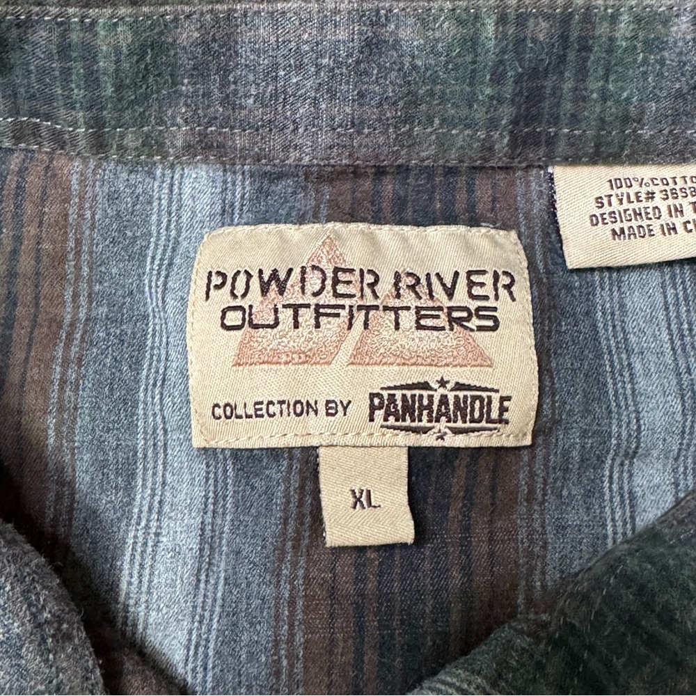 Powder River Outfitter Green and Gray Plaid Long Sleeve Shirt Size XL - Picture 2 of 6
